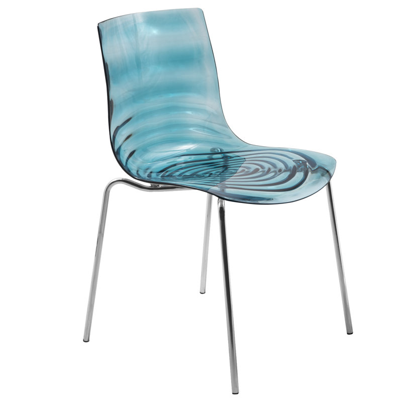 Clear Modern Acrylic Ghost Dining Chair - Modern Lucite Vanity Chair with Water Ripple Design - Chrome Mid Century Accent Seating