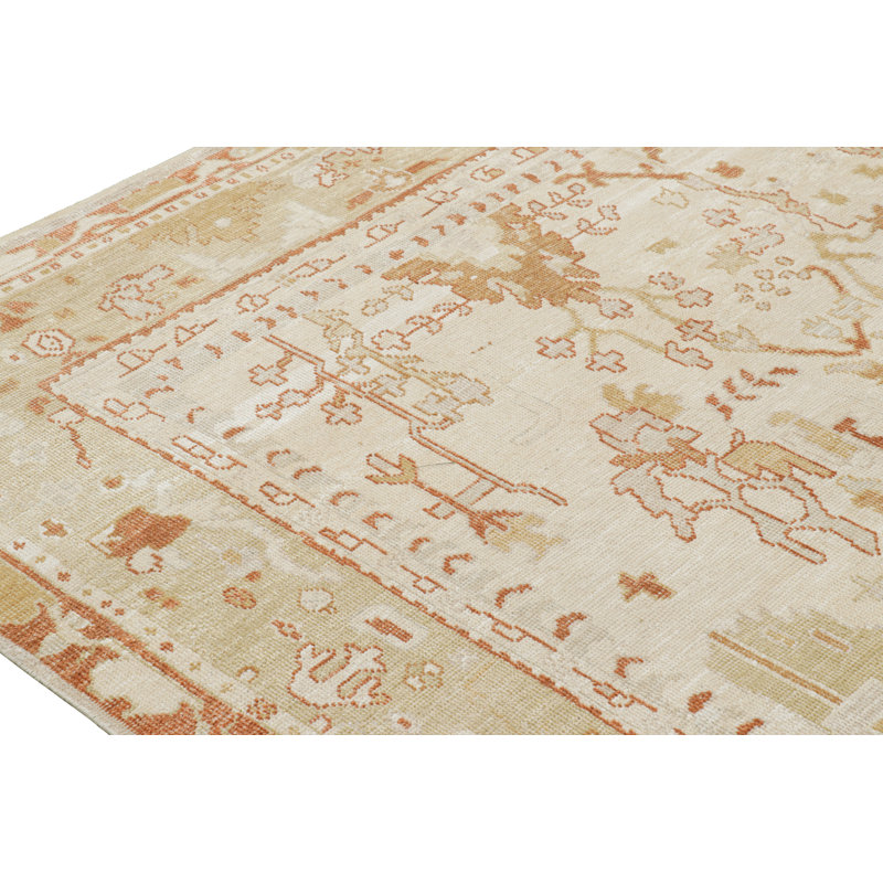Rug & Kilim’S Oushak Style Rug In White With Gold Floral Patterns, Rectangle 9'10" x 13'11"