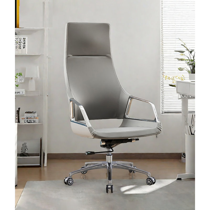 Chaise de bureau moderne en cuir à hauteur réglable avec base en alliage d'aluminium et roulettes