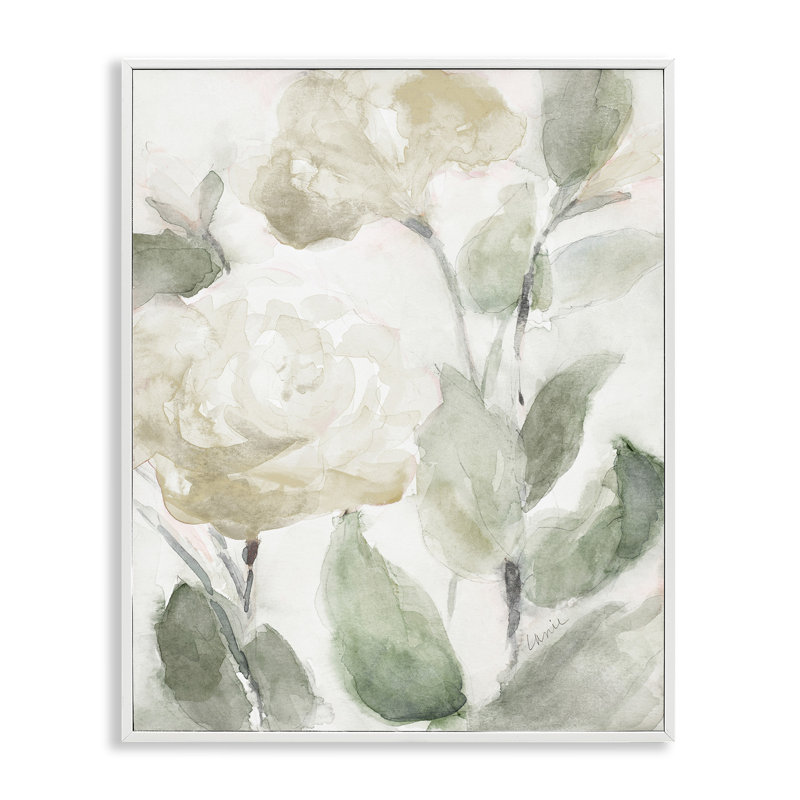 White Framed Abstract Floral Canvas Print, 11 x 14 inches