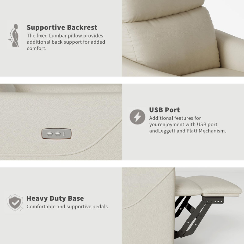 Fauteuil inclinable pivotant électrique pour salon – Similicuir PU, repose-pieds réglable, soutien lombaire, port de chargement USB, canapé une place confortable