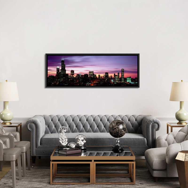 Skyscrapers panoramique au crépuscule, chicago, illinois, reproduction de photo sur toile, H 12 po x l 36 po x P 1,5 po