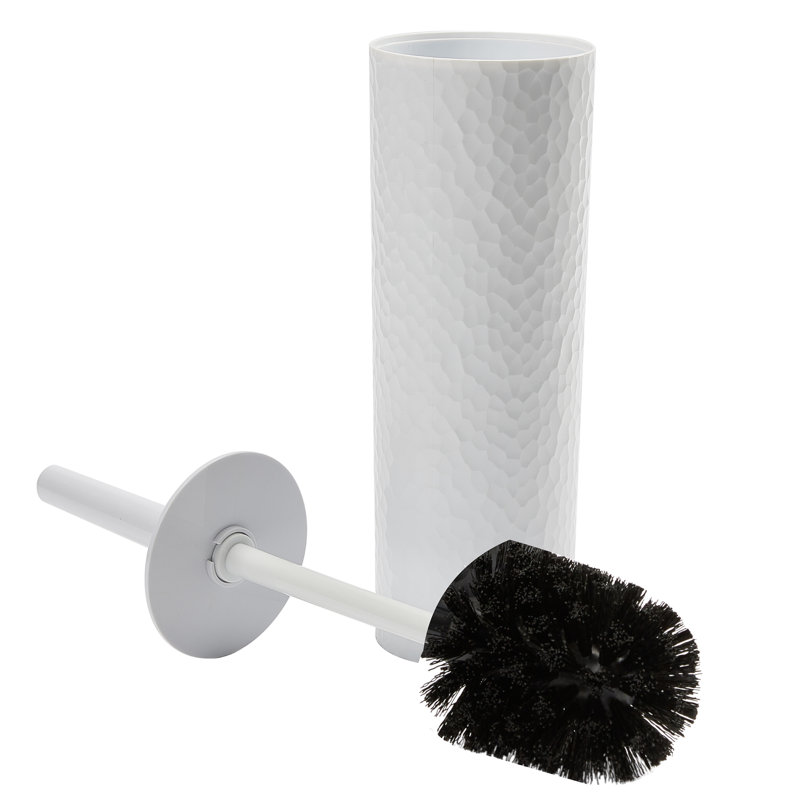 White Hammered Texture Toilet Brush and Holder Set with Replacement Brushes