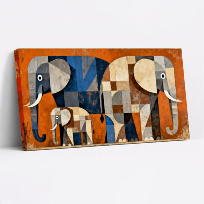 «Geometric Elephant Family», ensemble de 1 reproduction d'art sur toile tendue sur toile