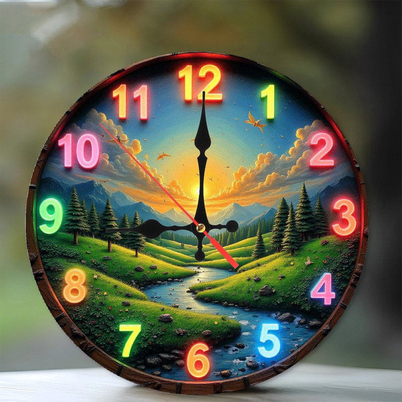 Magnifique horloge murale de montagne colorée