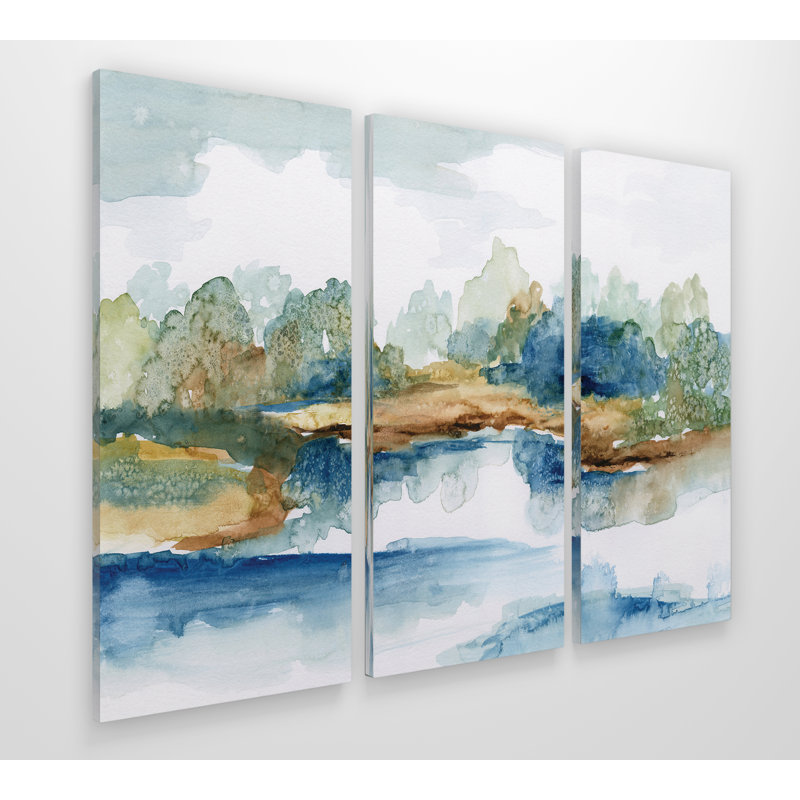 Blue Serenity - 3 pièces, reproduction sur toile, H 40 po x l 60 po x P 1,5 po