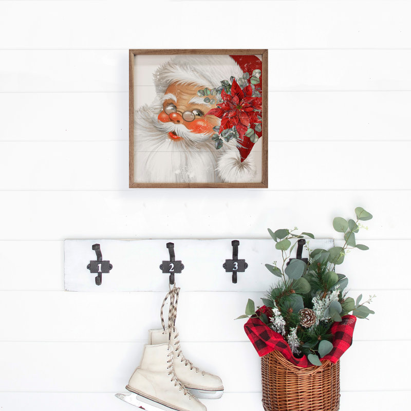 Chapeau de père Noël vert poinsettia antique, H 12 po x l 12 po, Blanc / Rouge
