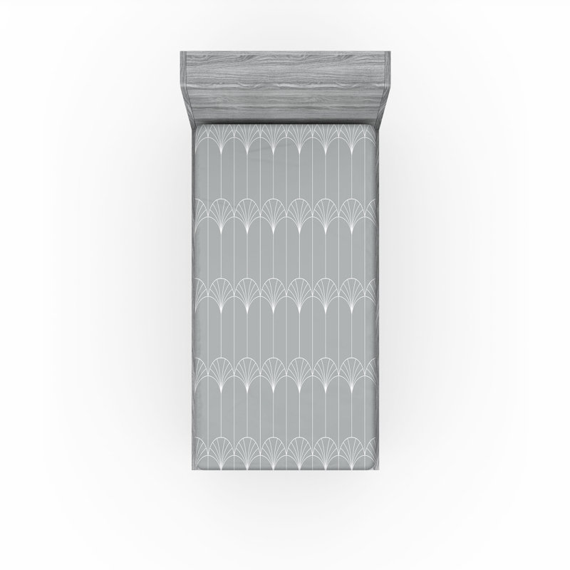  Drap-housse abstrait, Gris / blanc, Drap-housse pour lit simple TG