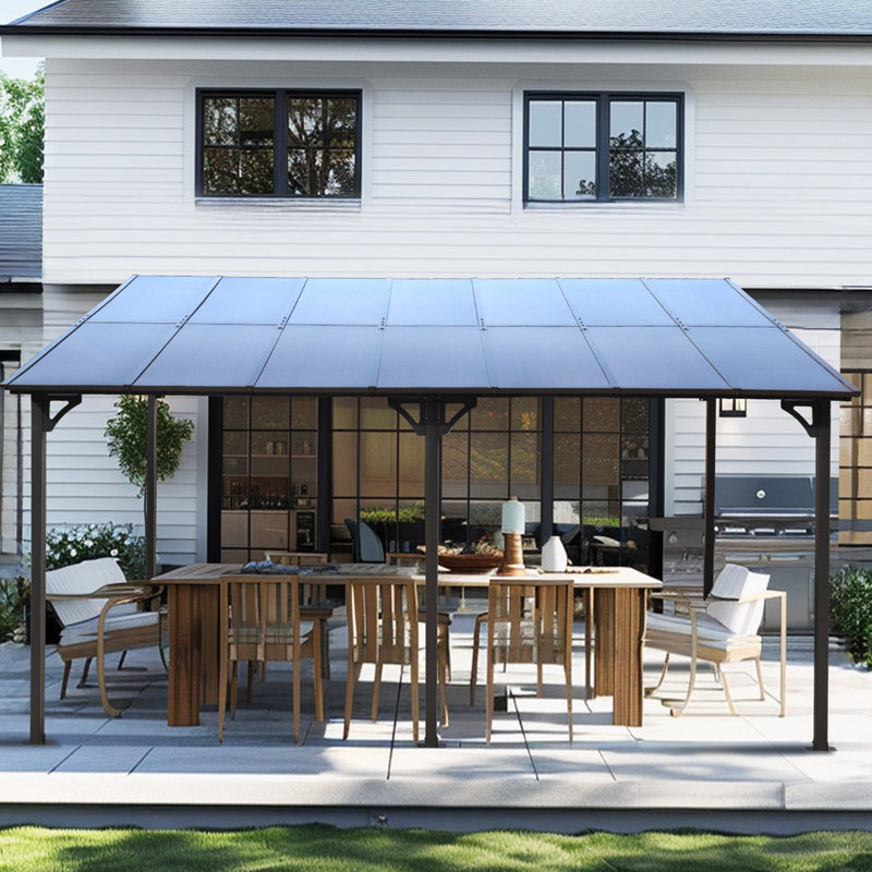 Large Black Powder-Coated Steel Wall-Mounted Outdoor Gazebo