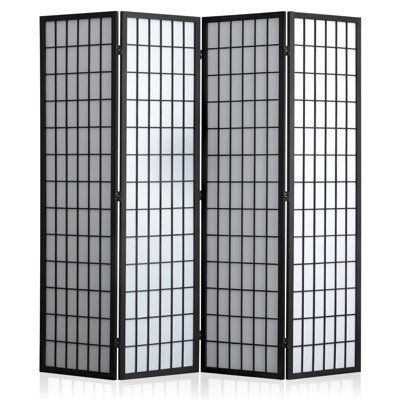 Solid Pine Wood Room Divider, 4/6/8 Panels Folding Privacy Screen, Minimalist Natural Wood Finish, Black/Natural