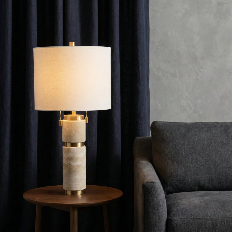 Sagebrook Home 26X13" Travertine Lamp With 2 Pulls, Tan