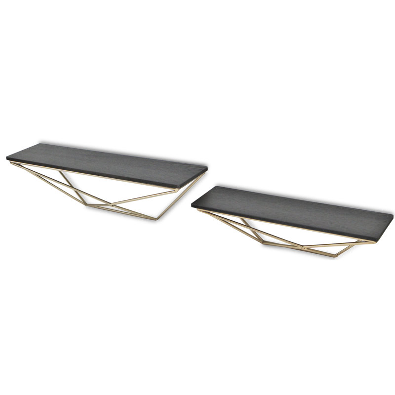 2 Piece Fir Solid Wood Bracket Shelf, Gold/Black Painted