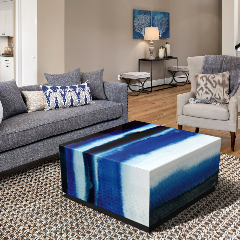 Reverse Printed Beveled Art Glass Cocktail Table Single Coffee Table