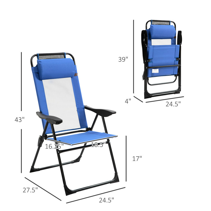 2 Folding Patio Chairs In Blue, With Adjustable Sling And Removable For Outdoor, Garden, Lawn Use Back Outdoor Garden Areas