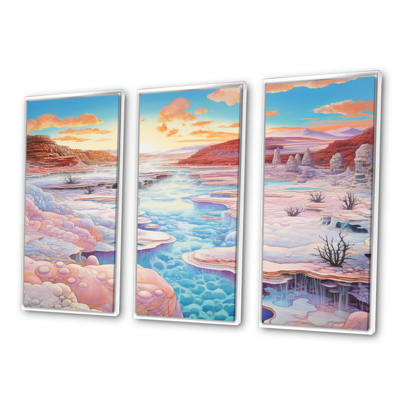 «Kawaii Landscape», ensemble d'art mural Geyser, Cadre flottant blanc, H 32 po x l 48 po x P 1 po