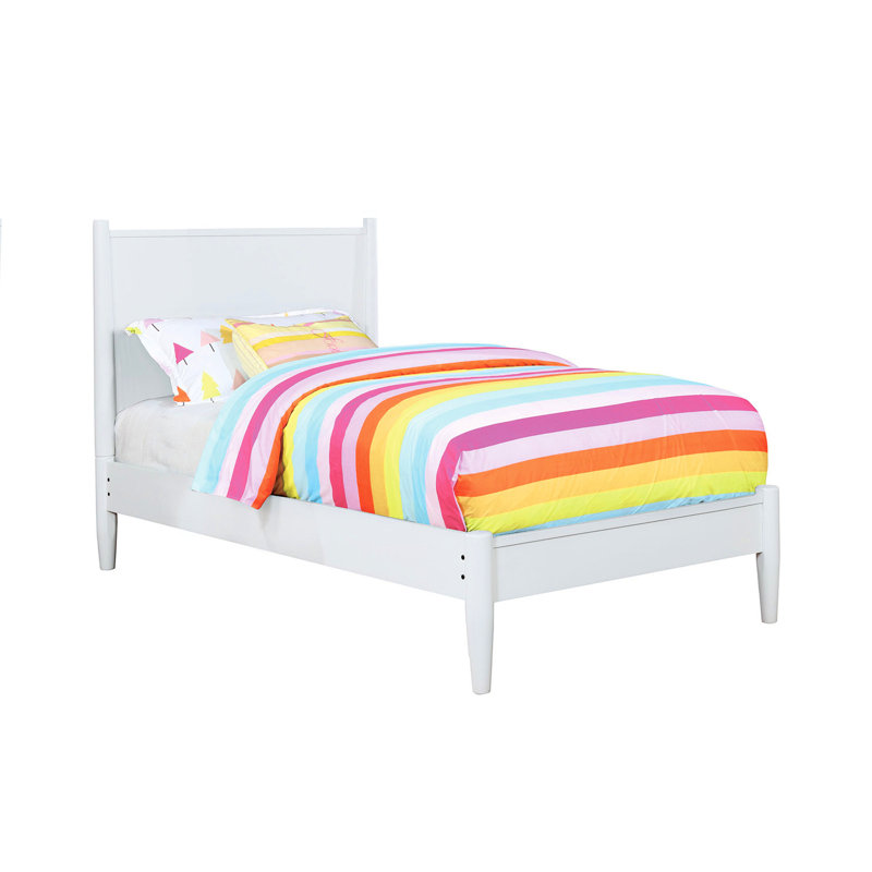 Mid-century, Twin Size, White Wooden Bed, Tapered Legs, Slat Kit, Growing , No Box Spring Needed Platform Mid-century Aesthetic, Color,