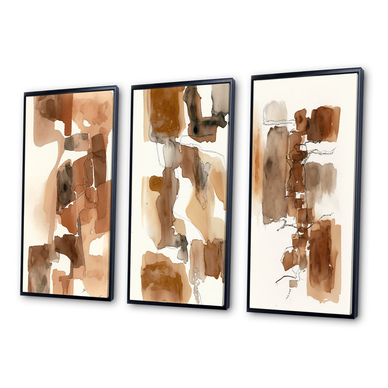 "Tons de terre liquides", 3 pièces sur toile, Noir, H 28 po x l 36 po