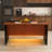 63" Modern Kitchen Island With Marble-Look Surface, LED Lights & Grille Design For Dining Room, Living Room, Black(Island Only)