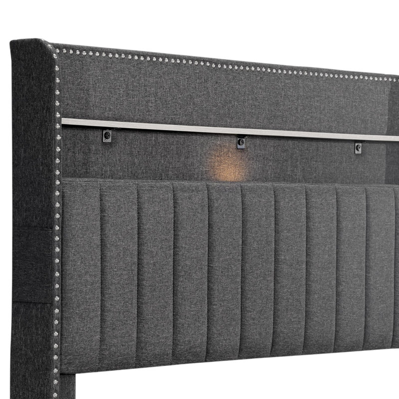 Caida Upholstered Storage Bed, Grey
