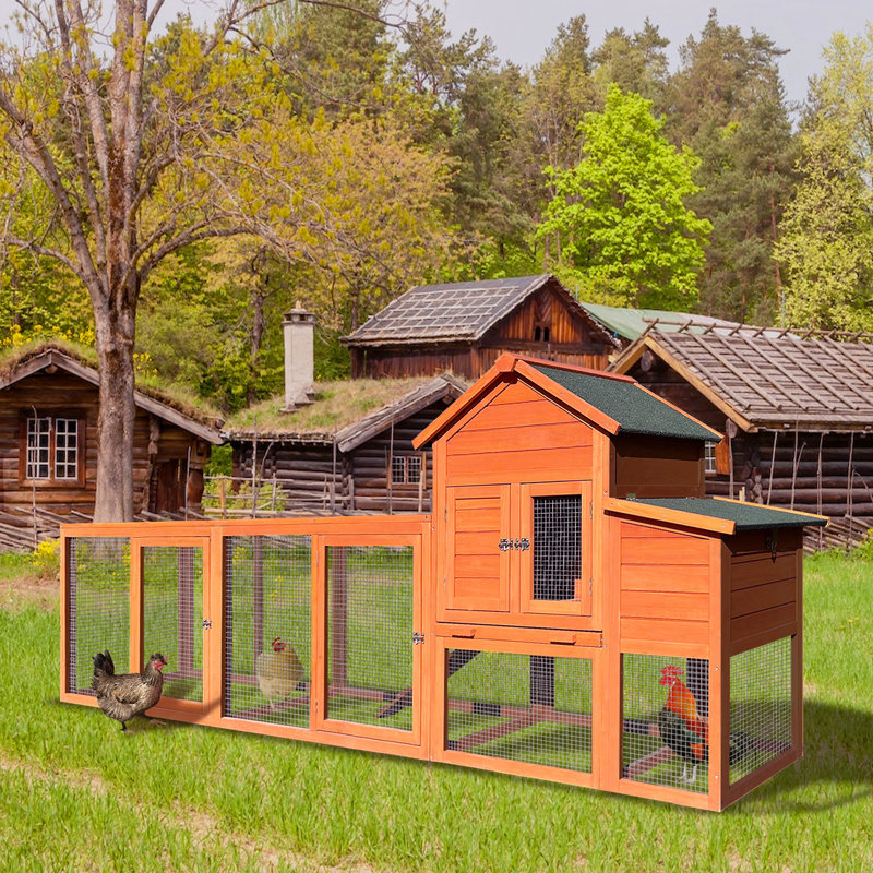 Poulailler - imperméable et durable. Convient à 2 à 4 poules. Fabriqué en bois massif, 122 po Profondeur, 26 largeur, 44,5 hauteur. Rampe pratique. Portes verrouillables sécurisées. Plateau facile à retirer. Emboîtement sécuritaire