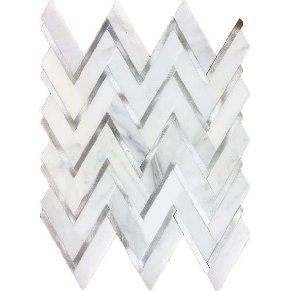 Luna 1" x 3" Marble Herringbone/Chevron Mosaic Wall Tile