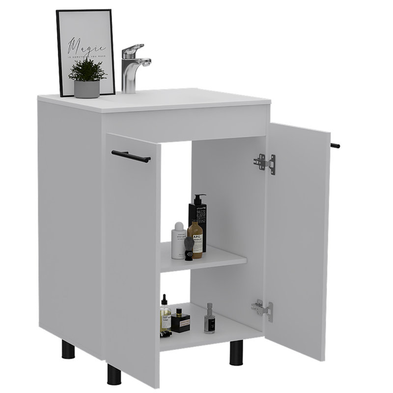Meuble-lavabo de 24 po Khari, armoire de plancher, porte double, deux tablettes - blanc