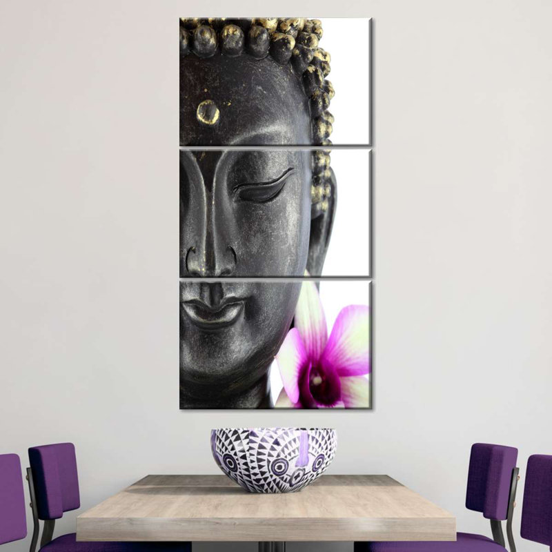 Ensemble de 3 têtes de bouddha sur toile, H 12 po x l 27 po x P 1 po