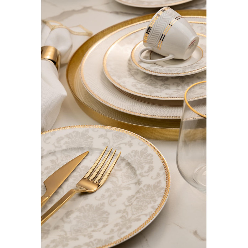 Devon Dinner Set (68 Pieces), White;Gold