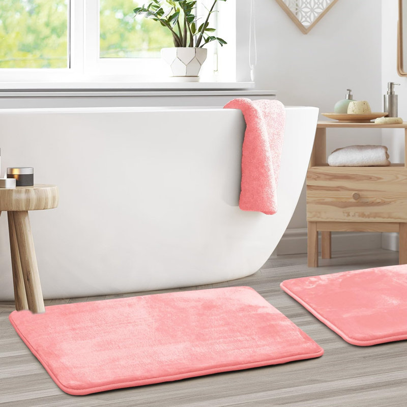 Steph Luxury Ultra Soft and Absorbent Memory Foam Bath Rug Set with Non-Slip Backing, Large: 20"W x 34"L, Pink