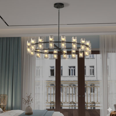 36-Inch Luxury Crystal Chandelier, Simple Modern LED Decorative Light For Living Room & Dining Room, Home Decor Fixture (Bulbs Included)