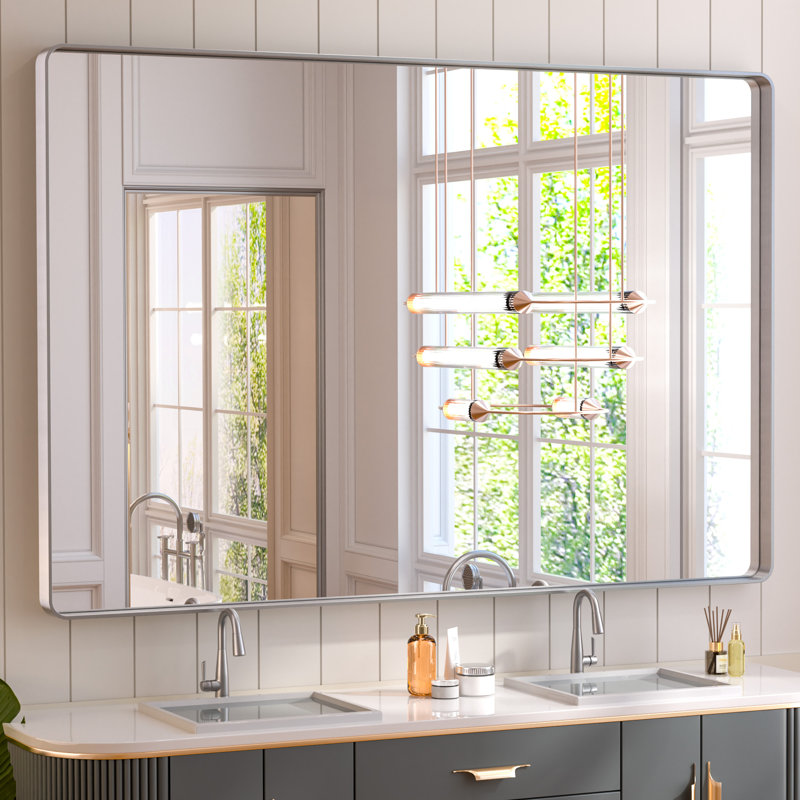 Miroir d'appoint Tyro, Argent, 60 po x 40 po, Rectangulaire