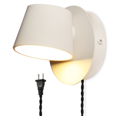 Modern Wall Lamp Plug In Cord Round Rotatable White Wall Sconce Led Lighting Mounted Fixture For Bedroom Living Room