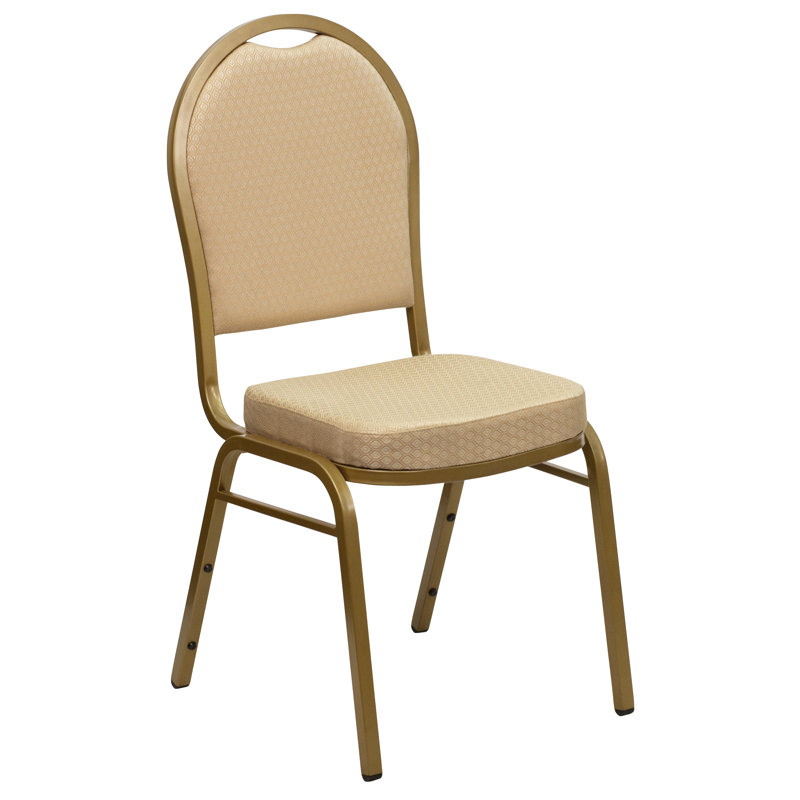 Elegant Beige Patterned Fabric & Gold Frame Stacking Banquet Chair