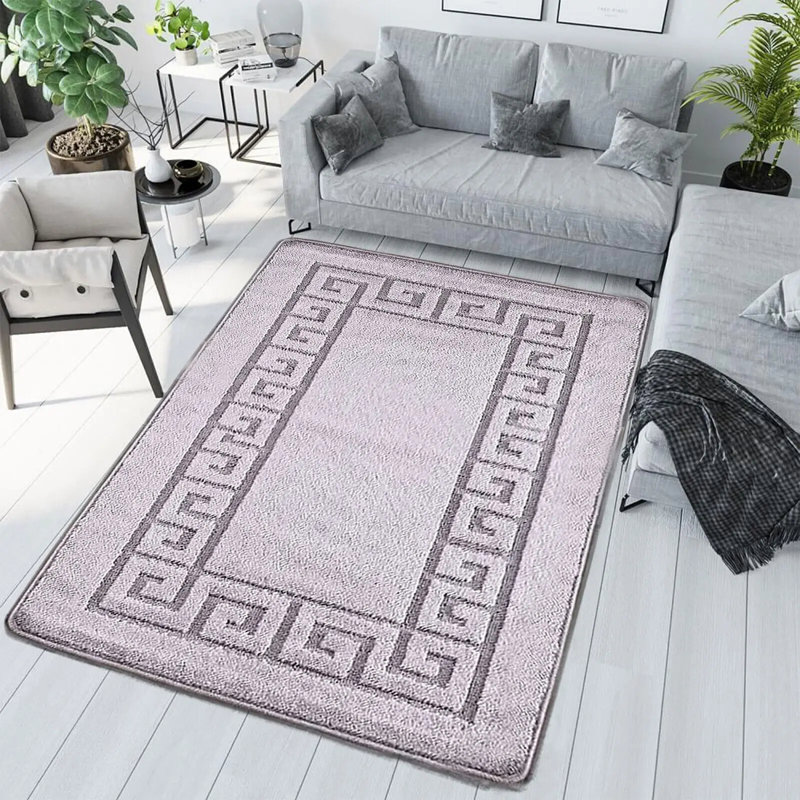 Rectangle Geometric Area Rug, Silver, Runner 80 x 300 cm