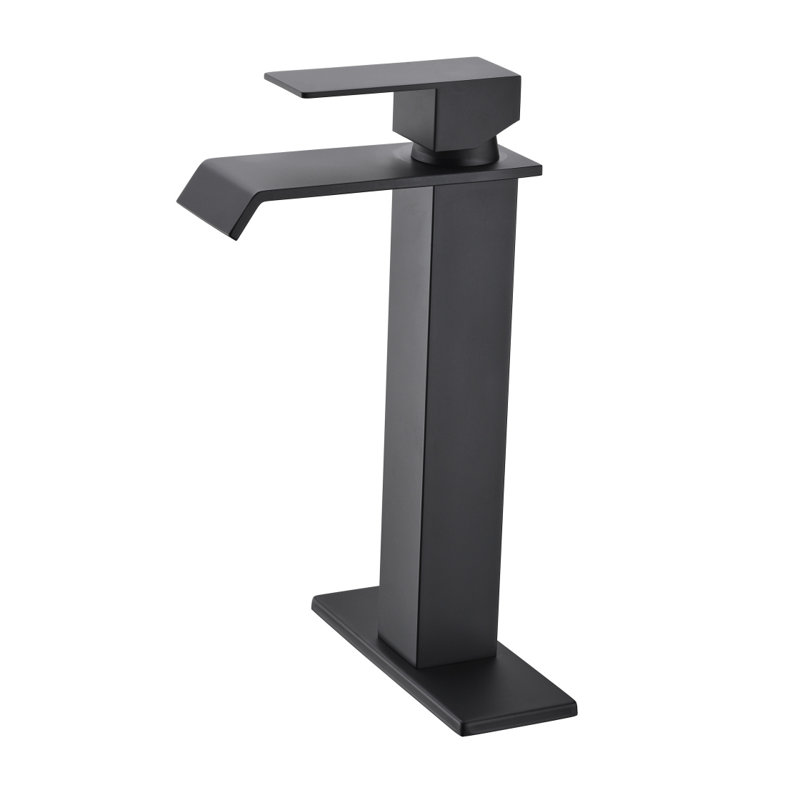 Robinet de salle de bain à cascade, robinet de meuble-lavabo à poignée simple, Noir mat