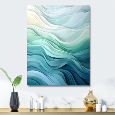 Gree and White Sway Wave Serenity III - art mural géométrique en métal