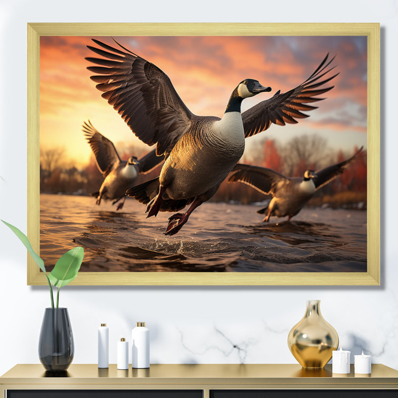 Canada Bernaches du Canada II - reproduction sur toile, H 16 po x l 32 po x P 1 po, Cadre doré à une seule photo