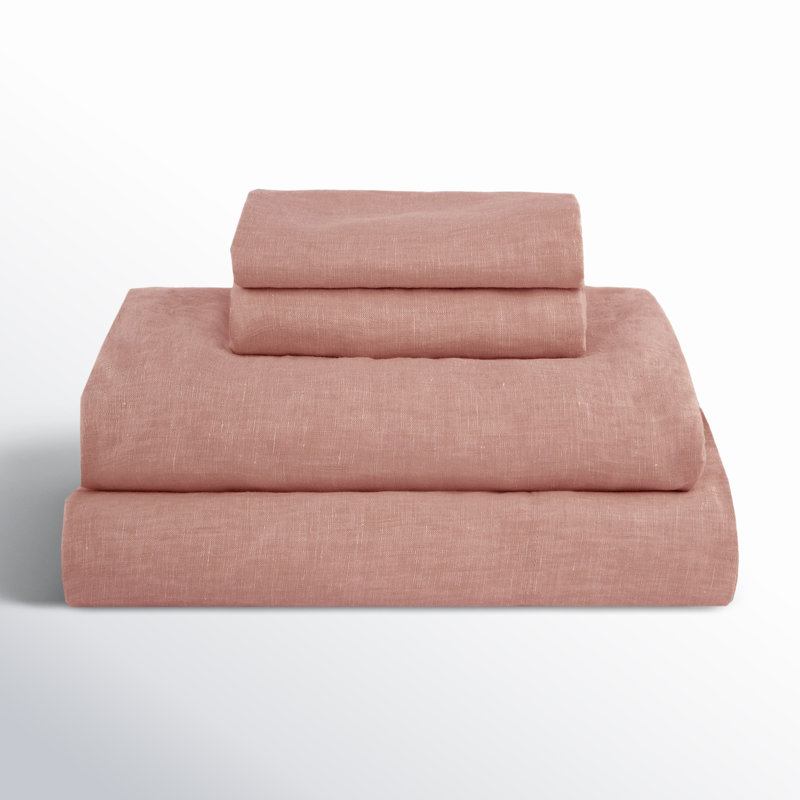 100% French Linen Sheet Set, Clay, Queen Sheet Set with 2 Pillowcases