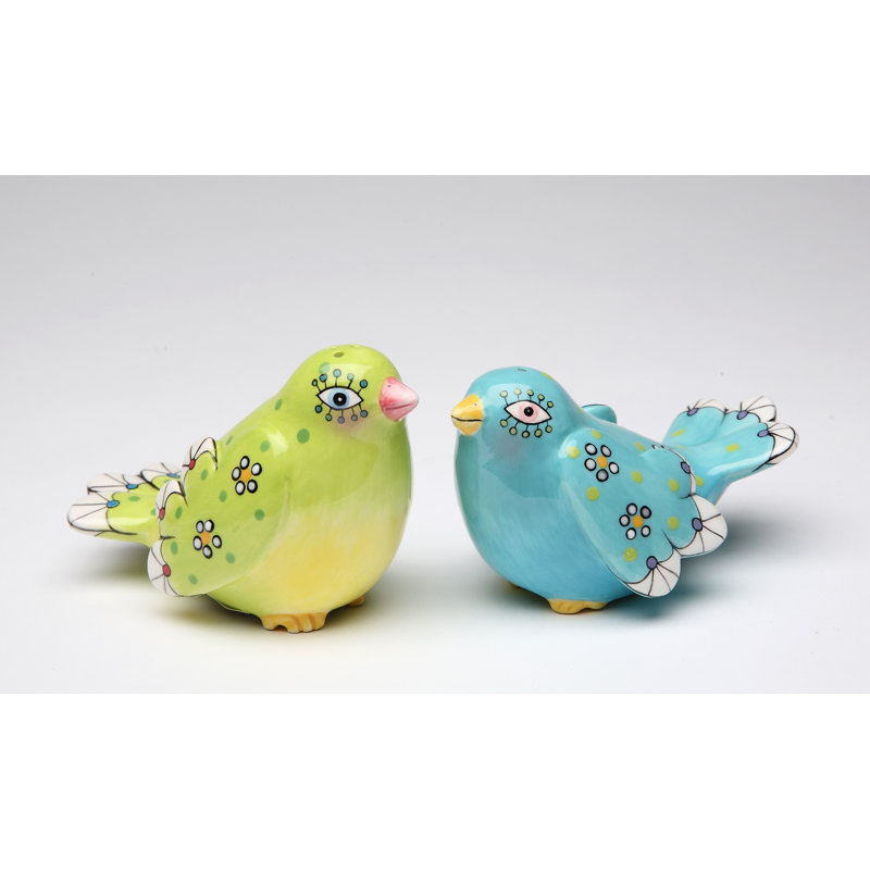 Hand-Painted Ceramic Bohemian Birds Salt and Pepper Shakers