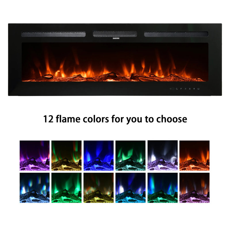 Aakifa Symple Stuff Black Electric Fireplace with 2000 BTU, 43.2cm H x 127cm W x 10.5cm D