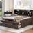 Full Size Wooden Captain Bed With Built-In Piling Shelves, Three Storage Drawers And Trundle, Antique Gray Featuring Bookshelves, 3 Grey-2002582773-2002582774