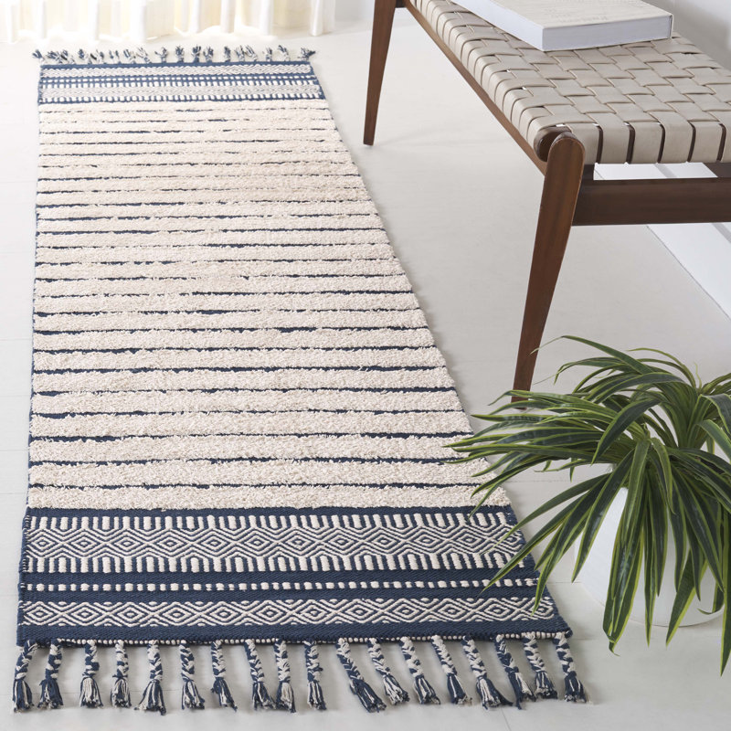 Judithanne Hand Woven Cotton Pile Striped Rug, Rectangle 3' x 5'