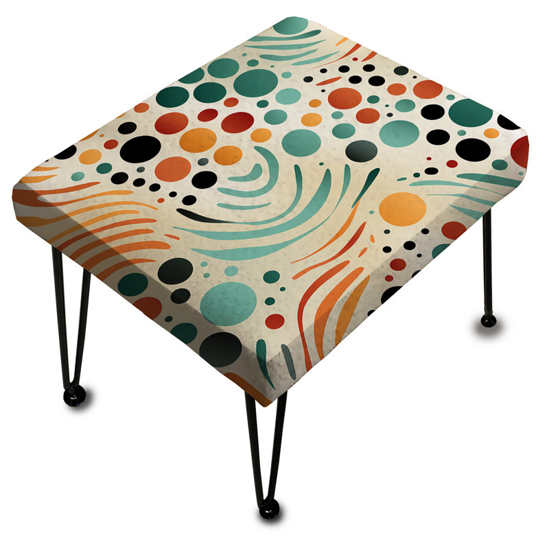 Multicolor Mid Century Pattern On Beige - Midcentury Rectangle Ottoman