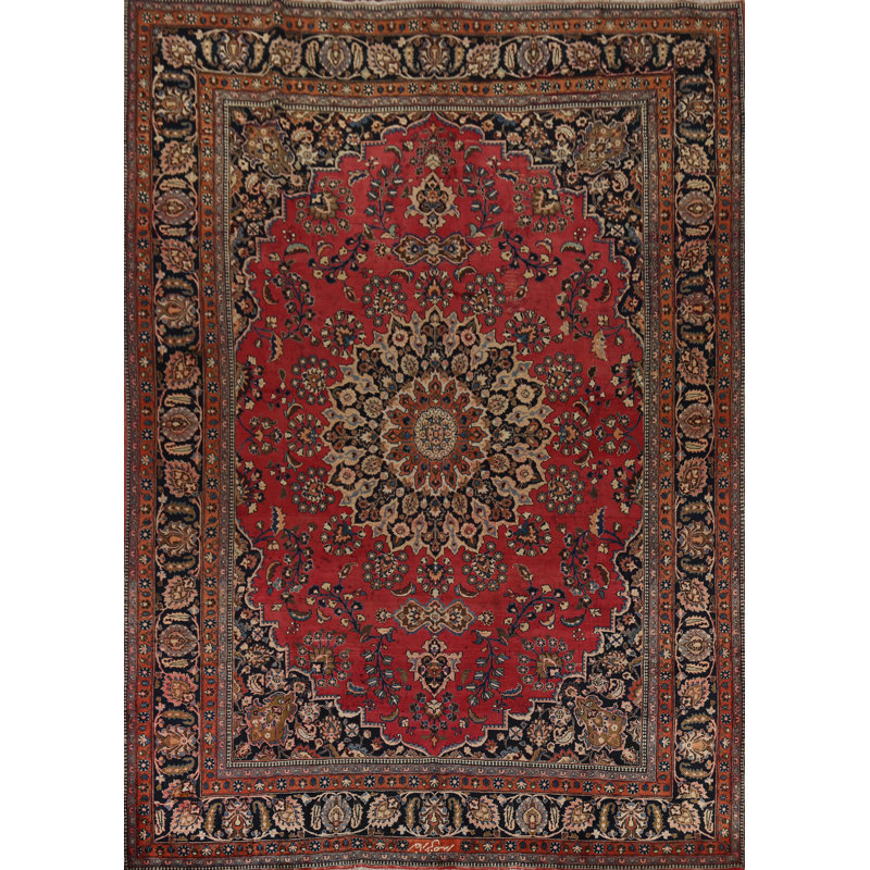 Tapis traditionnel rouge et rose fait à la main 10 x 13