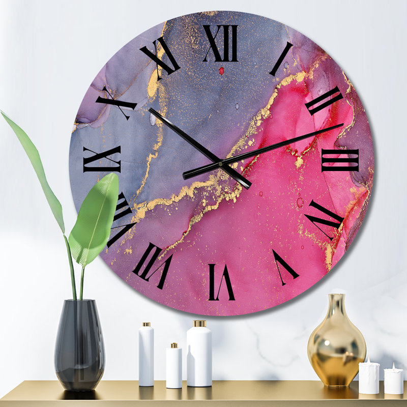 Horloge murale moderne rouge et grise de luxe avec art abstrait I, Moyen