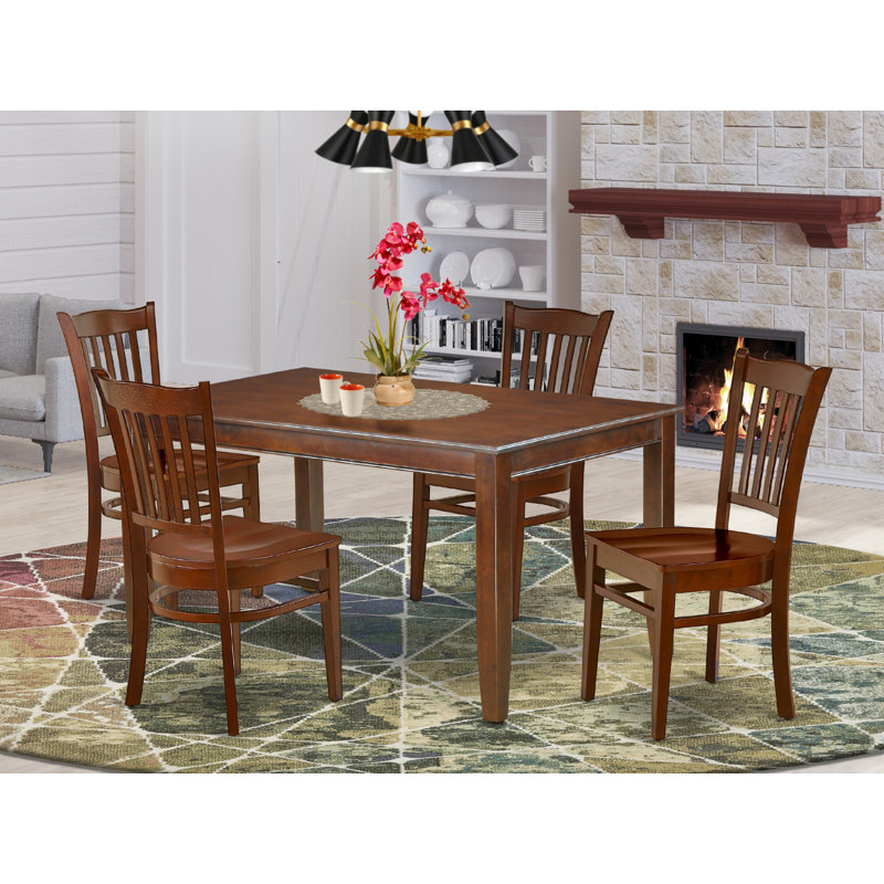 5 Piece Modern Dining Table Set Includes a Rectangle Wooden Table and 4 Dining Room Chairs, Mahogany