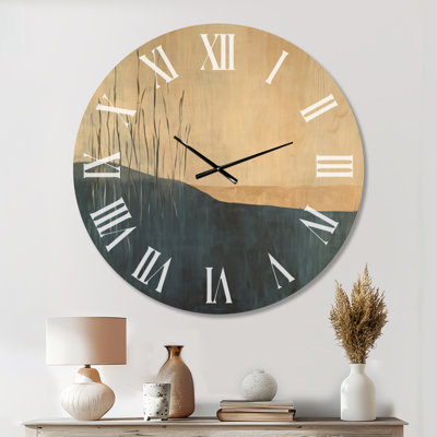 Reeds Over Deep Water - Japandi Large Wood Wall Clock