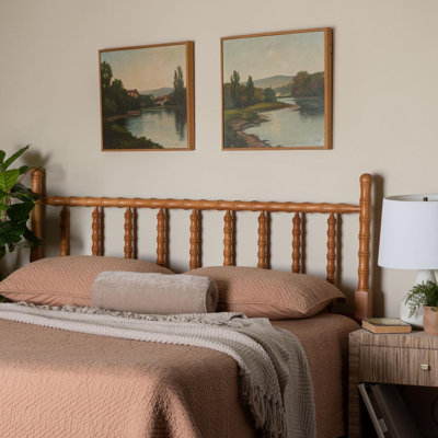 Willshine Bamboo Motif Headboard - Handcrafted Timber Panel With Ornamental Rotated Spindle Design, Queen, Oak Brown