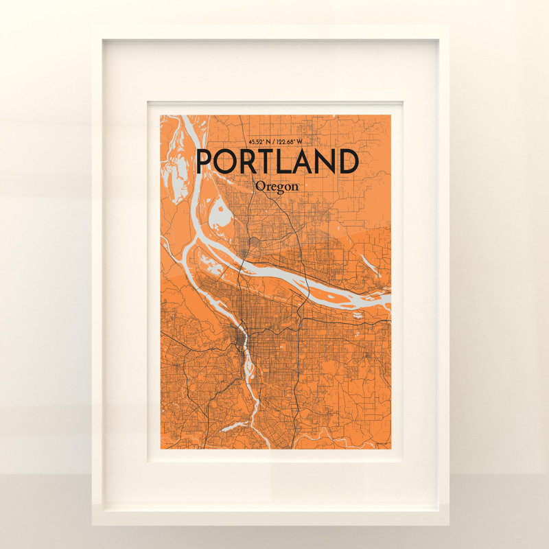 Portland City Map In Orange - No Frame Print, 24cm H x 18cm W x 0.05cm D
