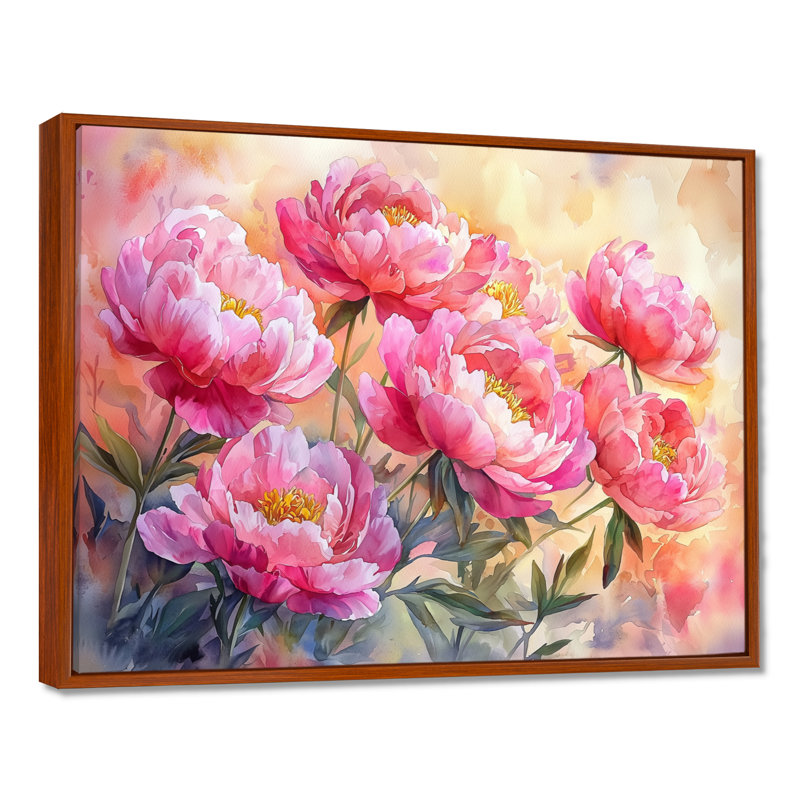 Ilhom pivoines au lever du soleil II - pivoines, art mural, Brun, H 12 po x l 20 po, Impression encadrée flottante